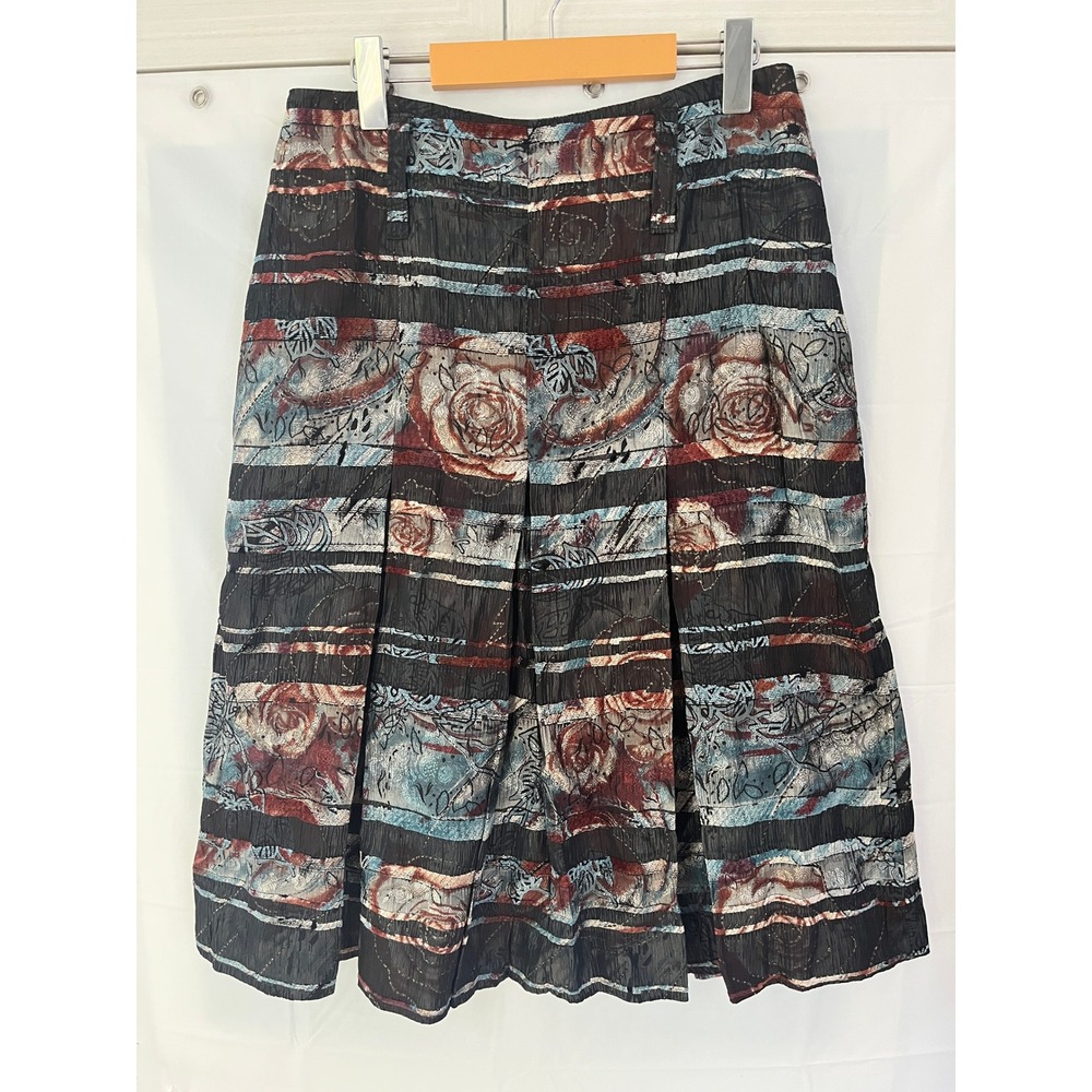 Vintage Brooke Chapman Floral Tapestry Pleated Midi Skirt Black Copper Size 10